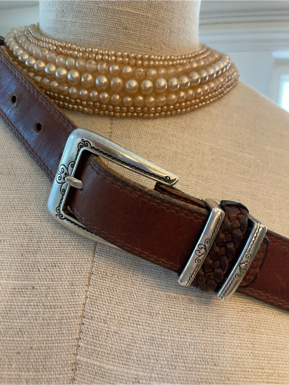 Brighton Brown Leather Men's Belt with Decorative Silver Buckle